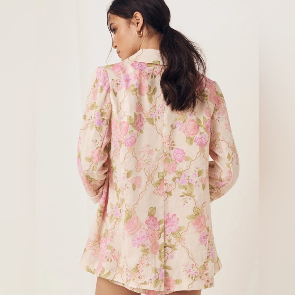 Spell Pink Floral Linen Blend Blazer - Picture 3 of 7